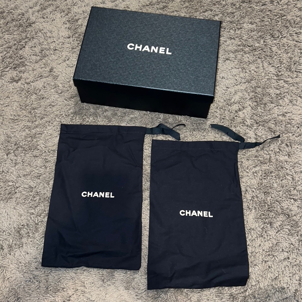 New Chanel Black Shoe Box & Two Dustbags